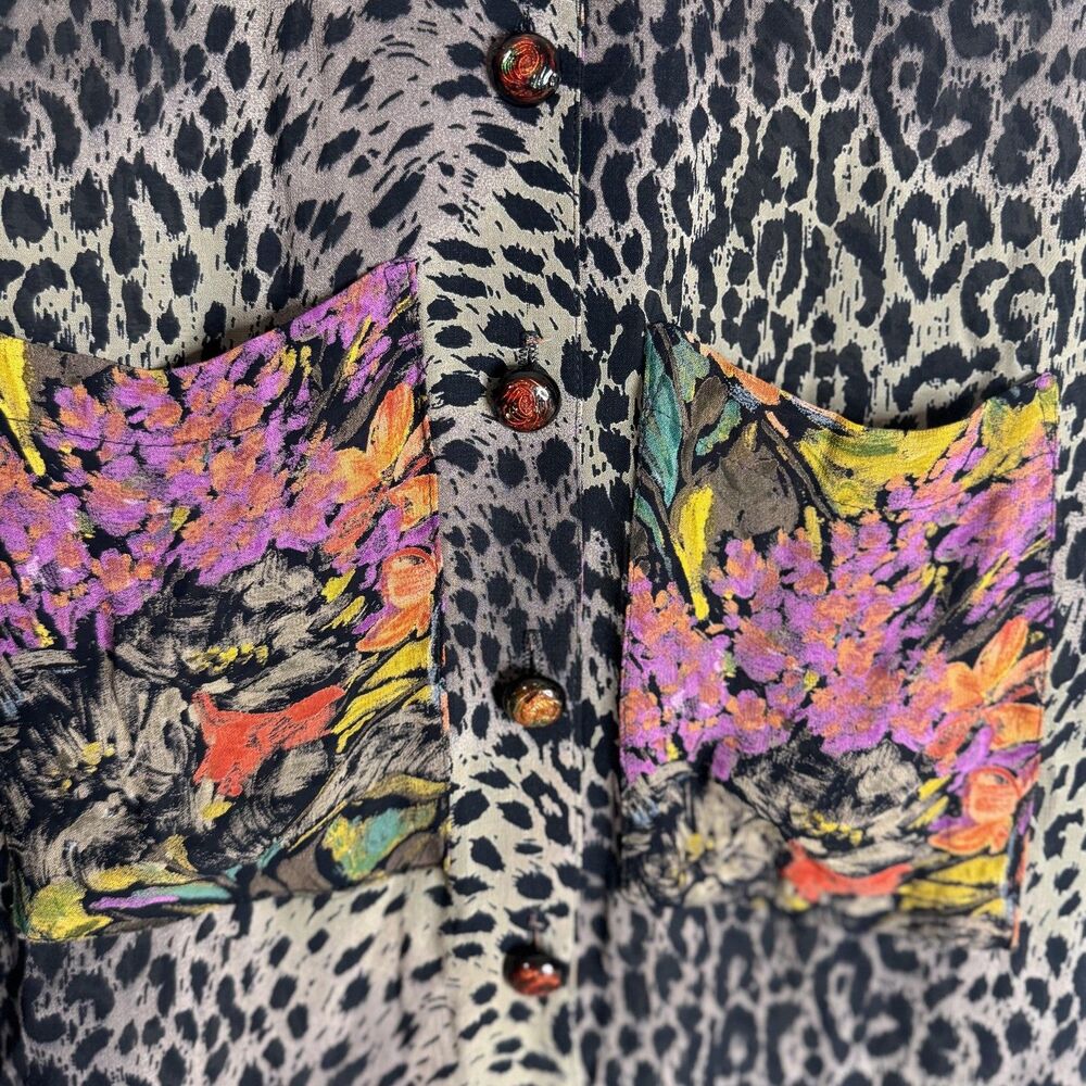 Vintage Dorothy Schoelen Shirt Womens medium Animal Print Floral Sheer 90s - Picture 6 of 13
